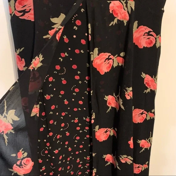 Indira L rayon midi dress ditzy floral flowers roses button front lined soft - Picture 8 of 14